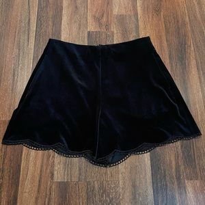 Women's Black Velvet Scallop-Hem Shorts